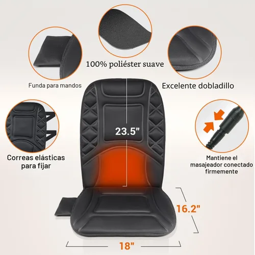 Miniatura 8 de CARSHION Masajeador de espalda con calor, funda de asiento con calefacción con 5 nodos de masaje vibratorios, almohadilla para silla para aliviar
