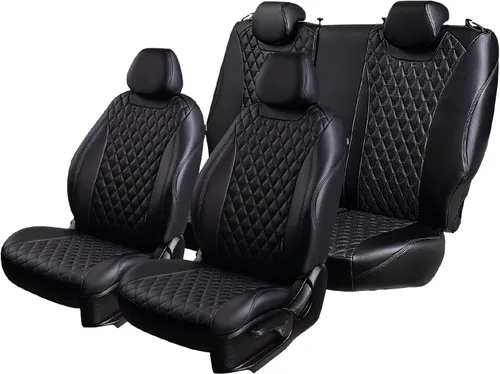 Miniatura 16 de Lord AutoFashion - Fundas de asiento para Toyota Tacoma 2016-2023 Turin Diamond de ajuste personalizado, impermeables, de cuero ecológico, diseño