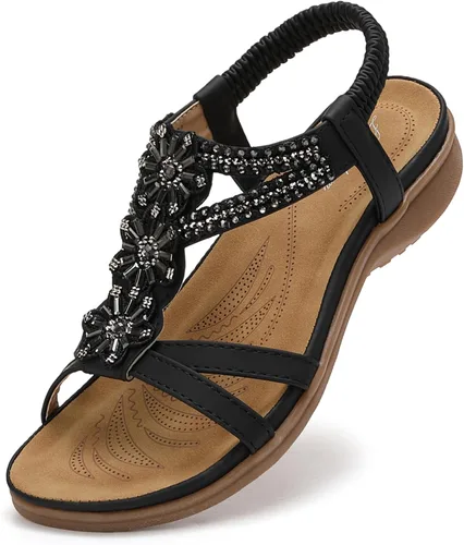 Littleplum Sandalias para mujer hechas a mano con soporte de arco de verano, sandalias cómodas para caminar ortopédicas bohemias