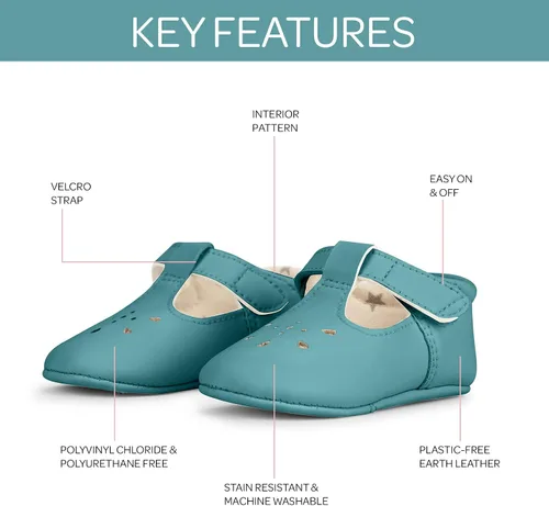 Miniatura 3 de JuJuBe Mary Jane - Zapatos de bebé para niña, zapatos de bebé de cuero vegano lavables a máquina, zapatos de vestir para niñas con suela suave