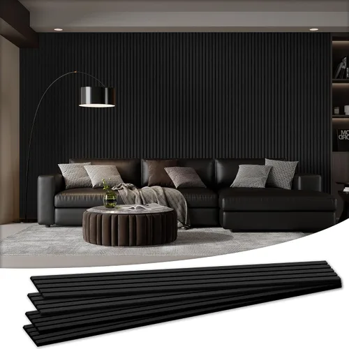Miniatura 22 de Paquete de 4 paneles acústicos de pared de 105.9" x 12.6" x 0.8" que absorben sonido, paneles de pared de listones de madera para decoración de Teca