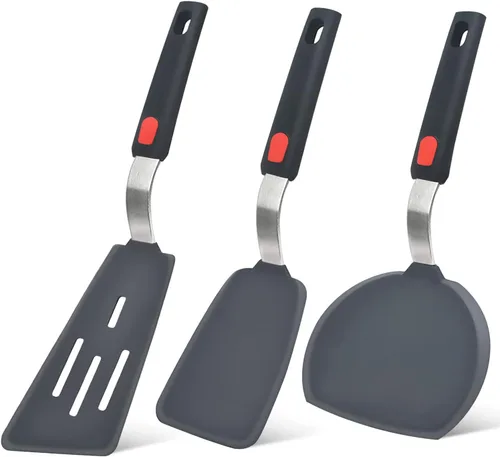 Beijiyi - Juego de 3 espátulas de silicona resistentes al calor de 600 °F para utensilios de cocina antiadherentes, utensilios de cocina grandes y