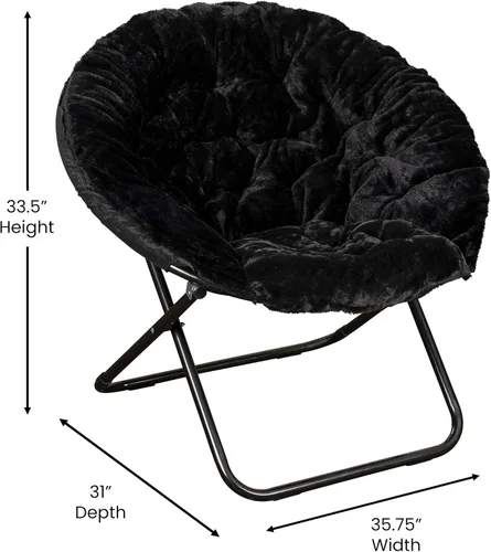 Miniatura 2 de EMMA + OLIVER Ersa - Silla plegable de gran tamaño de 38 pulgadas con tapicería de piel sintética acogedora en negro con marco de metal negro