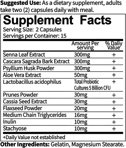 Miniatura 8 de AvailNaturals Ultra Gut - Limpieza diaria de 15 días, 30 cápsulas con 2.5 mil millones de probióticos UFC, fibra dietética, extracto de hoja de sena