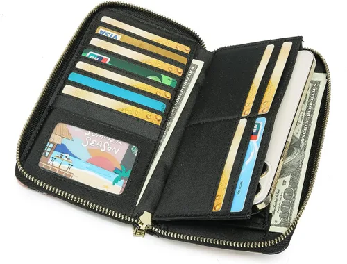 Miniatura 128 de Cartera de mano para mujer, estilo bohemio, con RFID, elegante, espaciosa con correa para viajes, capacidad para tarjetas, teléfono, dinero