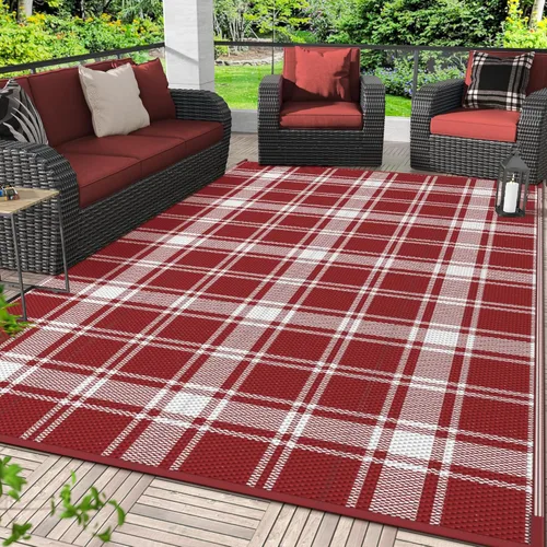 Miniatura 15 de GENIMO Alfombra de exterior impermeable de 5 x 8 pies, alfombras reversibles, alfombra de área, alfombra de plástico para exteriores, alfombra Negro