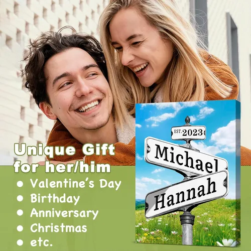 Miniatura 2 de WNNNS Póster de letrero de calle vintage con nombre personalizado para parejas, novia, novio, impresiones en lienzo personalizadas para enamorados