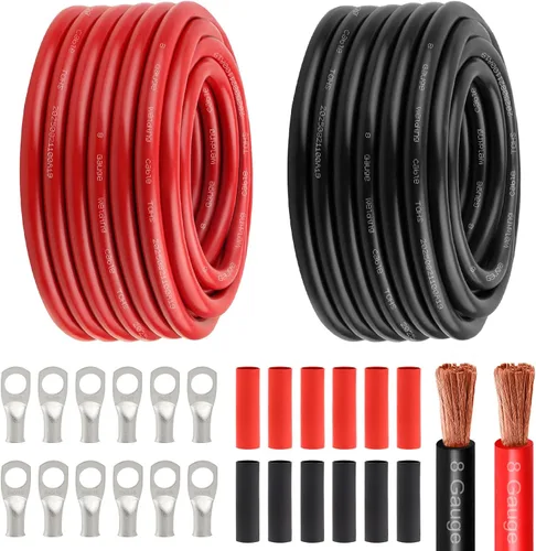 Miniatura 10 de Cable de alimentación de batería de 8 AWG - 5 pies rojo + 5 pies negro, cable de soldadura flexible de calibre 8 de alambre de cobre OFC
