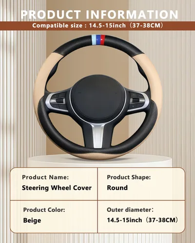 Miniatura 7 de Funda personalizada para volante de automóvil para BMW X1, X2, X3, X4, X5, X6, X7, i3, i4, i5, 14.5-15 pulgadas (beige)