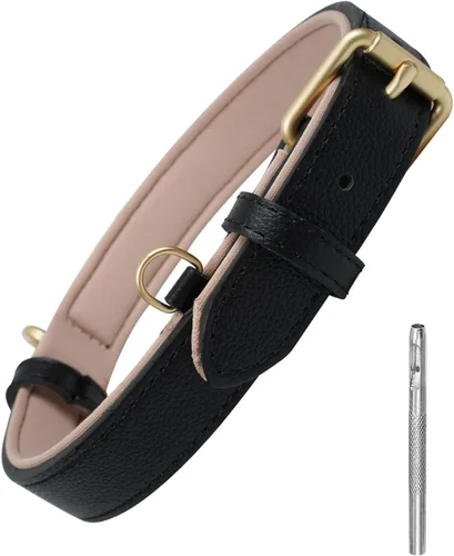 Miniatura 9 de Lmlpt Collar de cuero para perro, suave, acolchado, resistente, resistente, cómodo collar básico para mascotas con hebilla de metal ajustable a