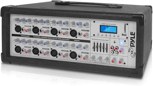 Pyle PMX840BT Mezclador de escenario con alimentación de 800W con Bluetooth - Sistema de sonido de audio profesional de 8 canales con reproductor