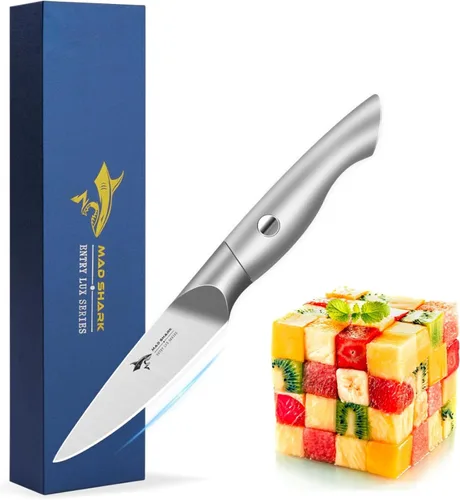 MAD SHARK - Cuchillo de pelar de 3.5 pulgadas, cuchillo de cocina pequeño, cuchillos de verduras de acero inoxidable alemán ultra afilados, diseño