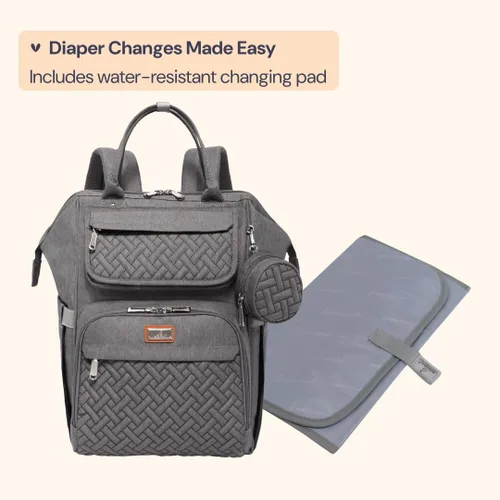 Miniatura 7 de BabbleRoo - Mochila para pañales, mochilas grandes multifuncionales con almohadilla cambiadora y correas para cochecito y funda para chupón, unisex
