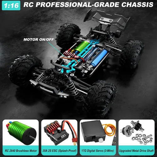 Miniatura 3 de Auto RC sin escobillas a escala 1:16 para adultos, alta velocidad de 45+ MPH, camión RC 4WD impermeable todo terreno con 2 baterías y controlador