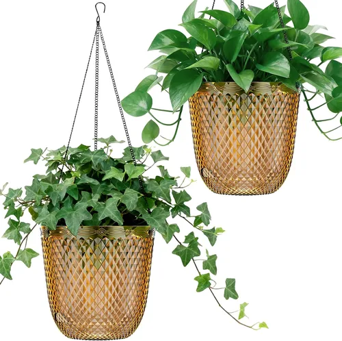 Miniatura 18 de Paquete de 2 macetas colgantes de riego automático de 7.2 pulgadas para plantas de interior y exterior, macetas colgantes de macramé de 34 pulgadas