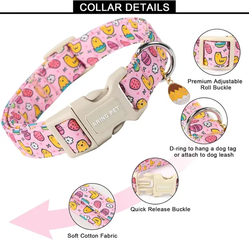 Miniatura 197 de Aring Pet Collar de algodón, lindo, con hebilla de liberación rápida, para bodas, para perros pequeños, medianos y grandes, rosa Terciopelo rosa