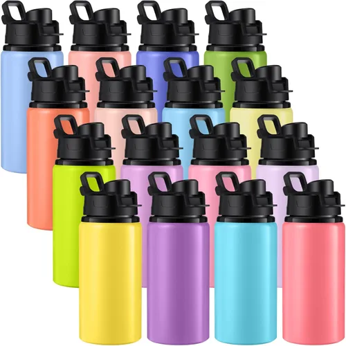 Miniatura 10 de Sunnyray 16 Piezas Botellas de Agua de Aluminio a Granel Multicolor Reutilizables Botella Deportiva con Tapas a Presión Paquete Múltiple Frasco
