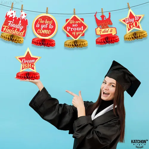 Miniatura 7 de KatchOn, Centros de mesa de graduación rojos y dorados para mesas 2026 – Paquete de 9 Centros de mesa de graduación 2026 para decoraciones