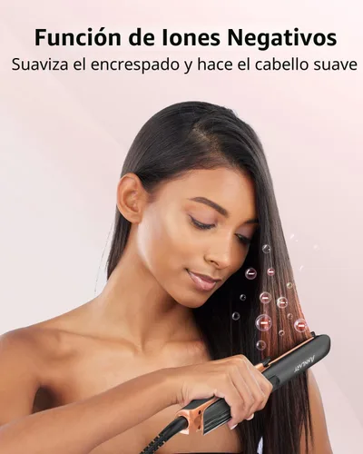 Miniatura 2 de Annlary - Plancha de pelo de 1 pulgada y rizador 2 en 1 de titanio y cerámica iónica con voltaje dual, con silicona resistente al calor, para menos