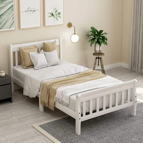 Miniatura 15 de SOFTSEA Base de cama de plataforma individual con nido y cabecero, cama de plataforma de madera con nido y cabecero, marco de cama nido extraíble