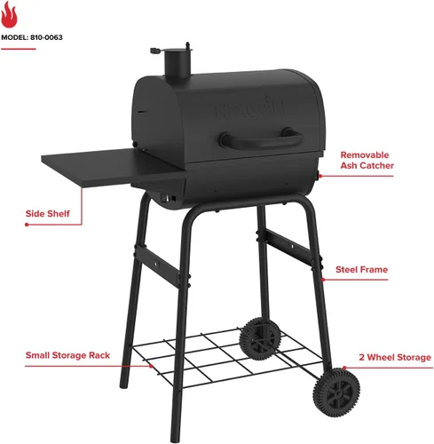 Miniatura 2 de Nexgrill Parrilla de carbón de 17.5 pulgadas con estante lateral, 349 pulgadas cuadradas en espacio de cocción, chimenea ajustable, reguladores