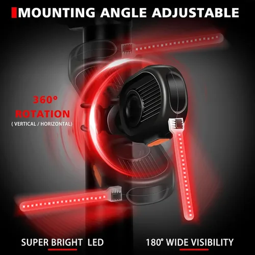 Miniatura 4 de Luz trasera LED para bicicleta, luz de ciclismo de meteoritos - Múltiples modos, recargable por USB, impermeable, adecuada para la mayoría de postes