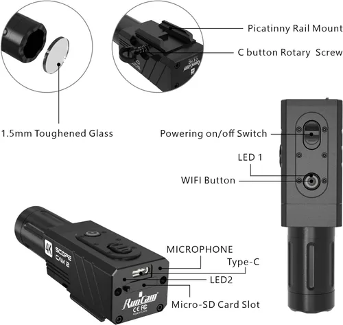 Miniatura 2 de RunCam ScopeCam2 4K Zoom Action Cámara impermeable 4xDigital HD Mini cámara de video con cable de interruptor de grabación
