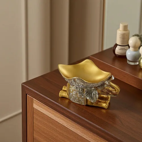 Miniatura 6 de Lescafita Escultura de Elefante Africano Dorado, Exquisita Decoración Animal para el Hogar, con Bandeja de Almacenamiento en la Parte Superior