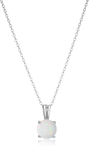Amazon Essentials Collar con colgante de piedra natal de corte redondo de plata de ley de 18 pulgadas (anteriormente colección Amazon)