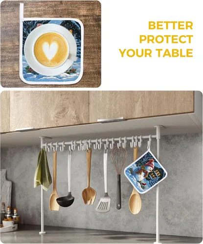 Miniatura 6 de Soportes para ollas de Navidad para cocina, muñeco de nieve de invierno, árbol de Navidad, copo de nieve, bayas, soporte con bucle, aislamiento