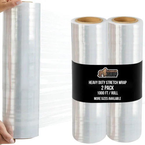 Miniatura 22 de GORILLA GRIP Film extensible 500% de plástico resistente, paquete de 2 rollos de envoltura retráctil de 1200 pies de 17 pulgadas, resistente a