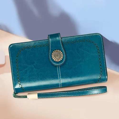 Miniatura 7 de HUANLANG Cartera grande de cuero para mujer con bolsillo para monedas, organizador de cartera RFID para mujer con correa para muñeca, Estilo 2