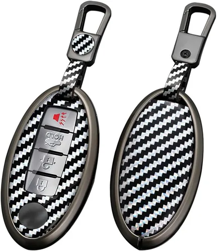 Miniatura 12 de ontto Funda para llave de automóvil compatible con llavero Nissan, carcasa de metal con textura de carbono, compatible con llave remota Infiniti