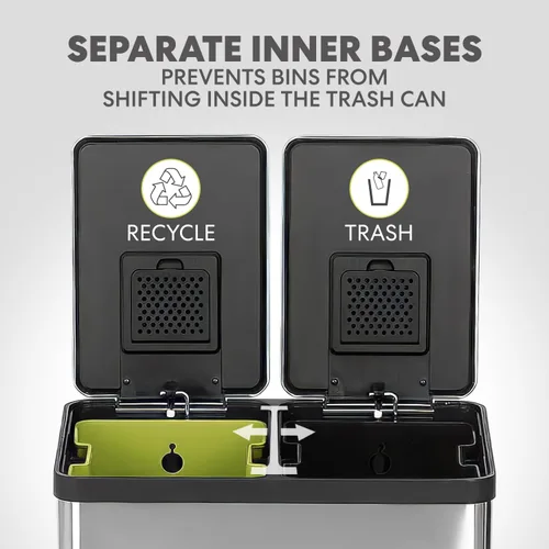 Miniatura 5 de SIMPLI-Magic Cubo de basura con pedal de 16 galones (60L), cubo de basura de cocina de doble compartimento con contenedores de basura y reciclaje