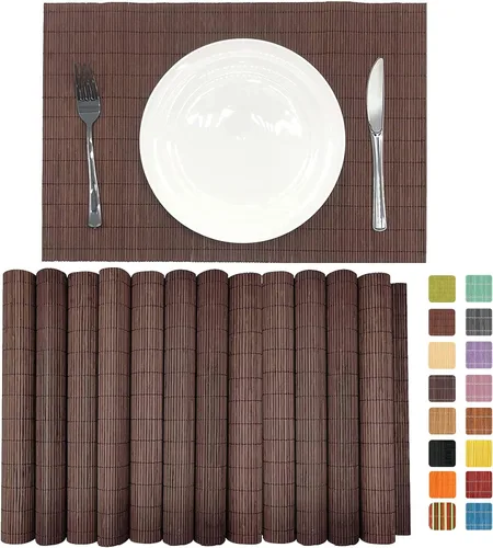 Miniatura 20 de Juego de 8 manteles individuales de bambú para sushi, estilo japonés, antideslizantes, de bambú, lavables, resistentes al calor, para comedor