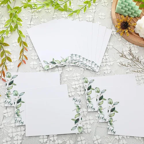 Miniatura 3 de Juego de 100 cartulina verde con sobres de 4 x 6 pulgadas, tarjetas de felicitación decorativas de flores en acuarela con hojas verdes para boda