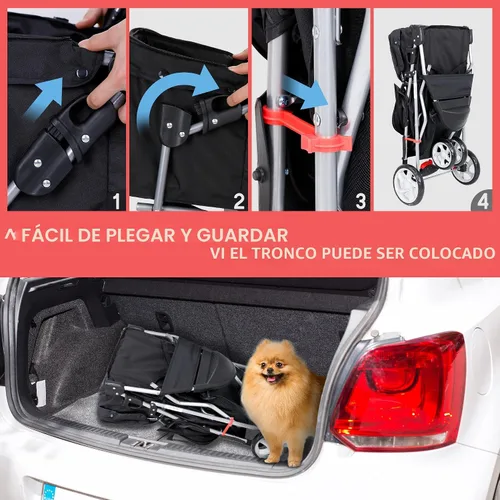 Miniatura 4 de ZENY Cochecito plegable para mascotas, cochecito para gatos/perros con 3 ruedas, carrito de paseo para mascotas, transportador de viaje para perros