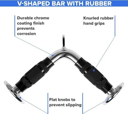 Miniatura 2 de Yes4All Cable Machine Attachment, Row Handles, Tricep Rope, Straight Bar, V Bar, LAT Pulldown Accessories Load 880 LB for Home Gym F. V Bar - Caucho