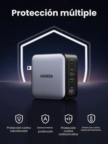 Miniatura 6 de UGREEN Nexode Cargador USB C GaN de 100W, Adaptador de Corriente Rápido Compacto Plegable de 4 Puertos para Cargador de Laptop para MacBook Pro/Air