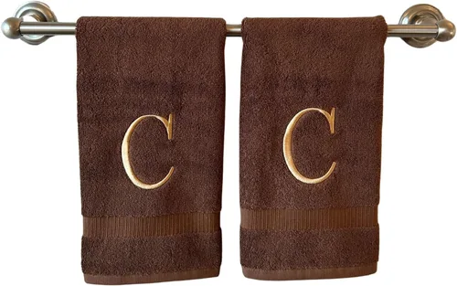 Miniatura 292 de Toalla de mano con inicial beige para baño, toalla bordada decorativa de calidad de hotel de lujo con monograma para tocador, spa, certificado