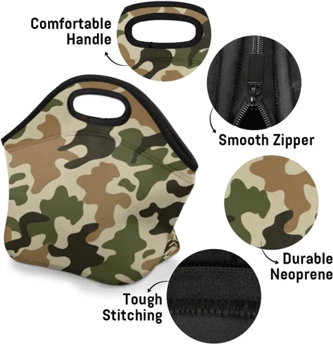 Miniatura 4 de Bolsas de almuerzo de neopreno con estampado de camuflaje para mujeres, bolsas de almuerzo, lavables, aisladas, para el trabajo, picnic, Camouflaje