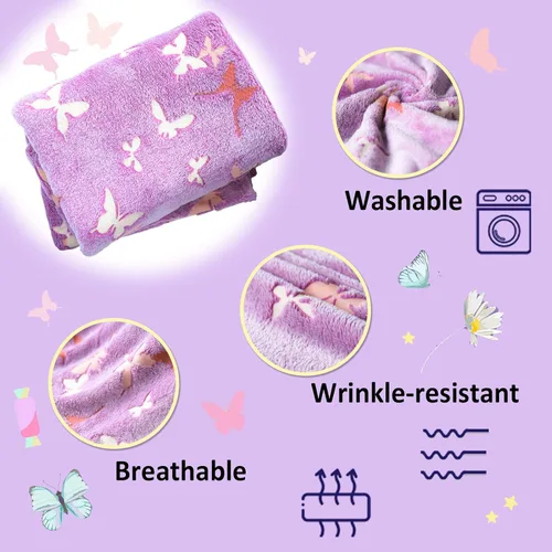 Miniatura 2 de Manta de mariposa que brilla en la oscuridad con bolsa de almacenamiento, el mejor regalo manta suave para niñas y niños, manta de campamento