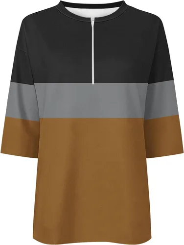Miniatura 4 de Sudadera de manga larga con media cremallera para mujer, de gran tamaño, bloque de color, con cremallera de un cuarto, camisas de moda de primavera