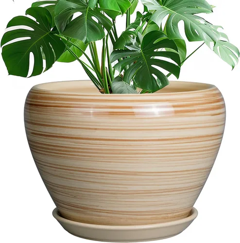 Miniatura 78 de Maceta de Cerámica Moderna con Esmalte para Suculentas con Agujero de Drenaje y Platillo, Maceta Redonda de 6 Pulgadas para Plantas de Flores