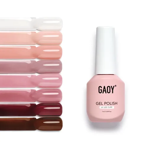 GAOY Juego de esmaltes de uñas de gel gelatina, 8 colores translúcidos nude, blanco, rosa, marrón, neutros, transparentes, kit para salón y arte de