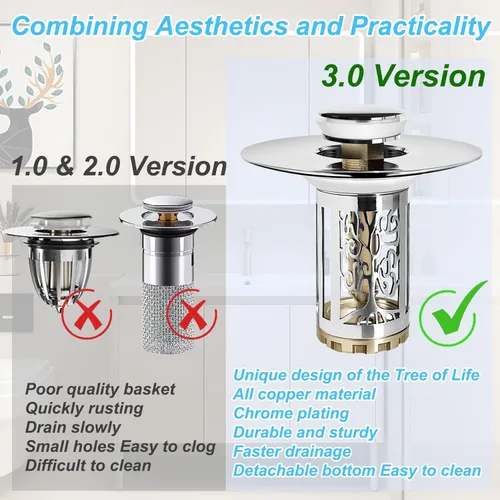 Miniatura 2 de BAOLSLS Tapón de drenaje para lavabo de baño, colador de drenaje para lavabo de baño con cesta recolectora de cabello emergente y extraíble