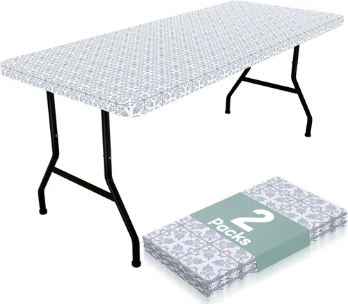 Miniatura 38 de Misaya - Mantel de vinilo rectangular, mantel elástico con respaldo de franela, 100% impermeable, cubierta de plástico para mesas plegables de 4