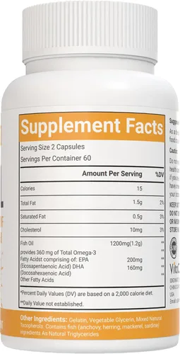 Miniatura 3 de Aceite de pescado omega-3 de 1560 mg, triple fuerza EPA y DHA, 120 cápsulas blandas, 60 porciones, sin gluten, sin OMG y apto para vegetarianos