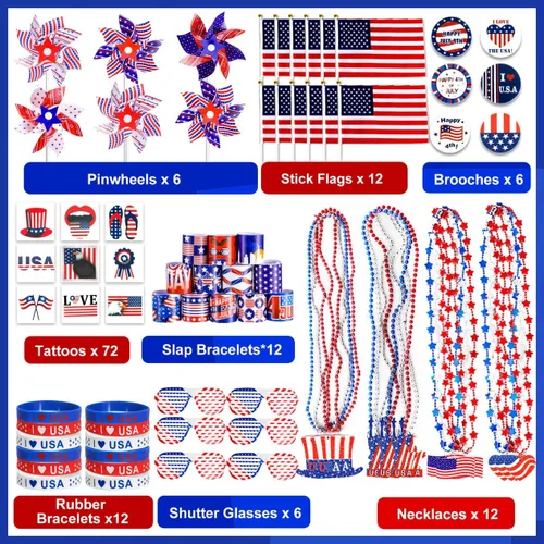 Miniatura 2 de MGparty Accesorios para el 4 de julio, 138 piezas de suministros patrióticos para fiestas, decoraciones del 4 de julio, celebraciones del Día