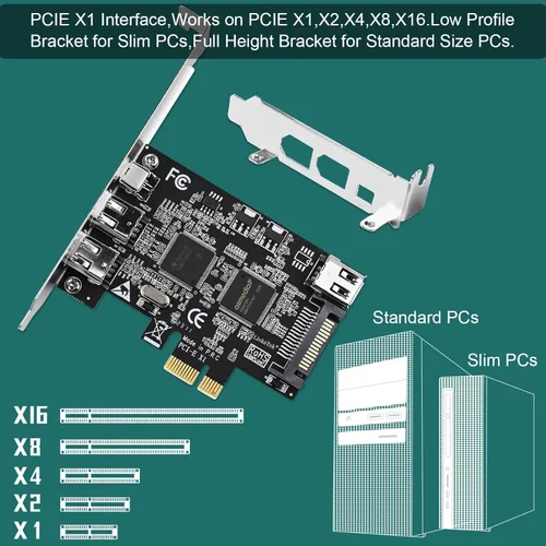 Miniatura 5 de Tarjeta PCIE 1394A Firewire 400 de 4 puertos para Windows OS y PC MAC OS, TI TSB43AB23, 3 x 6 pines y 1 interfaz 1394A de 4 pines, con cables de 4